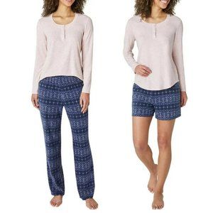 NEW Eddie Bauer Plus Size 3 piece Waffle Knit Henley Shorts pants PJs Pajama set